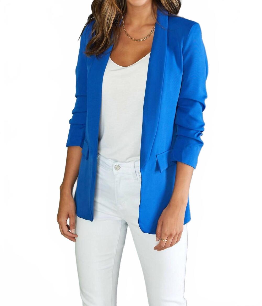 NEW VENTI6 women's three-quarter ruched sleeves blazer in royal blue